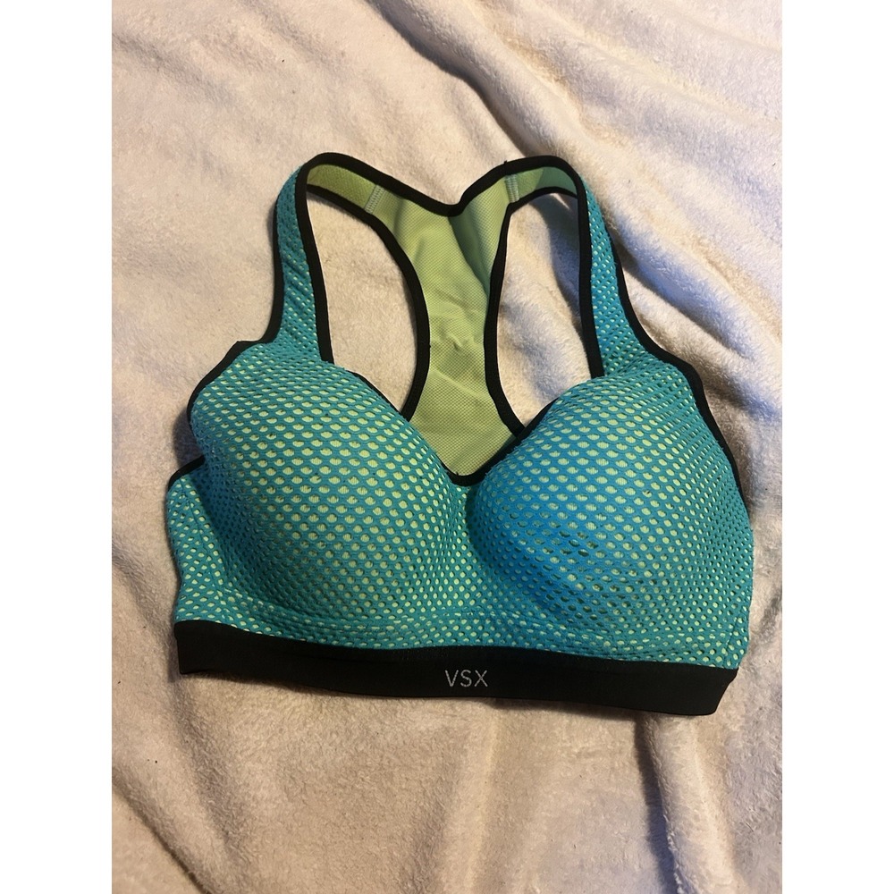 Victoria's Secret VSX Sport 32C Racerback Sports Bra Blue Green Mesh Padded